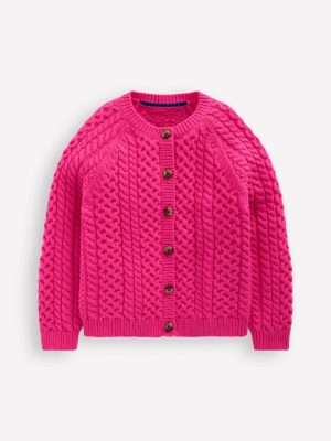 Heritage Cable Cardigan-Raspberry Pink