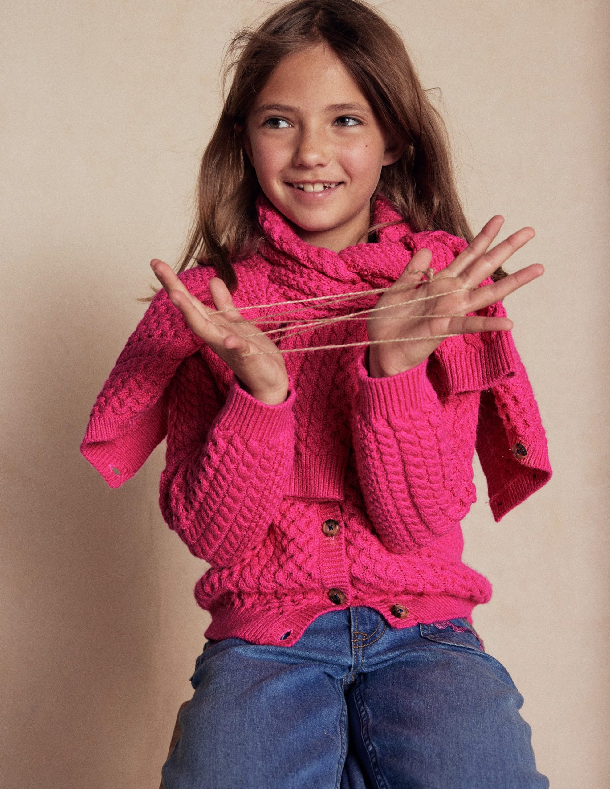 Heritage Cable Cardigan-Raspberry Pink - Image 4