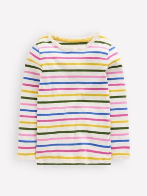 Ribbed Long Sleeve T-shirt-Rainbow Stripe