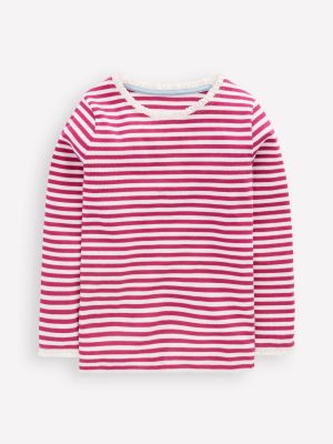 Ribbed Long Sleeve T-shirt-Cherry Jam/Soft Ivory Stripe