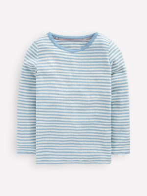 Long Sleeve Pointelle Top-Vintage Blue Stripe