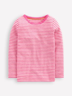 Long Sleeve Pointelle Top-Sorbet Pink Stripe