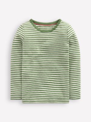 Long Sleeve Pointelle Top-Safari Green Stripe