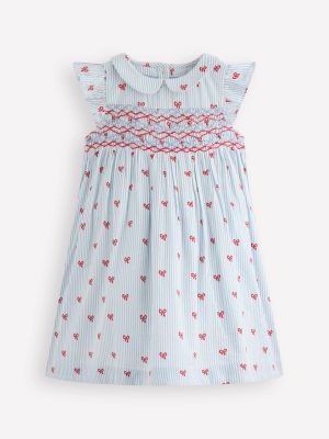 Adeline Smocked Dress-Glacier Blue Spaced Tiny Bows