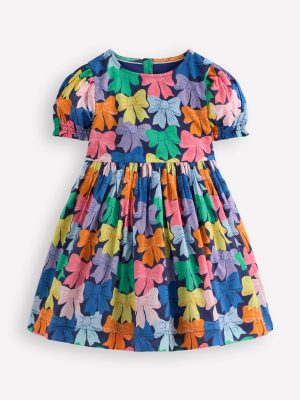 Madeline Woven Dress-Multi Rainbow Bows