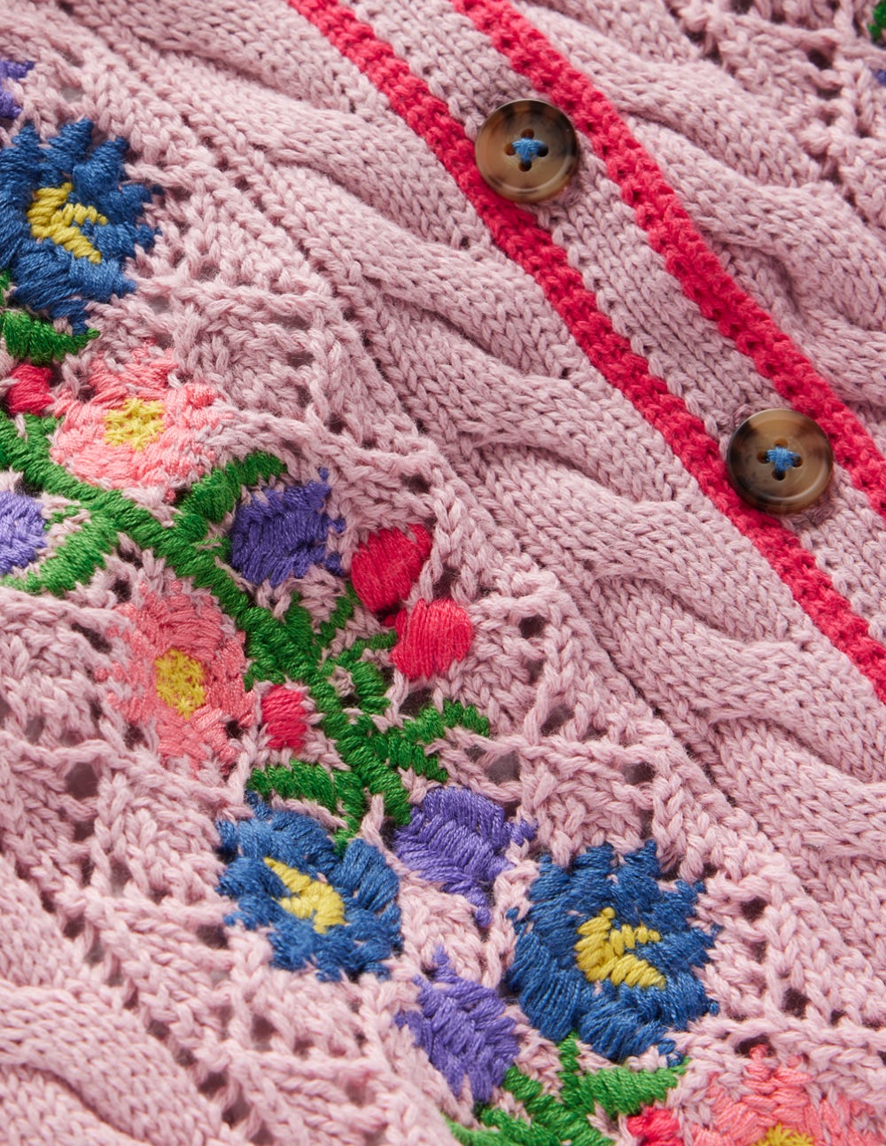 Cotton Embroidered Cardigan-Vintage Pink - Image 3