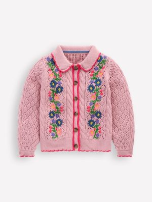 Cotton Embroidered Cardigan-Vintage Pink