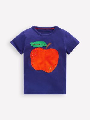 Short Sleeve Appliqu?? T-shirt-Starboard Blue Apple