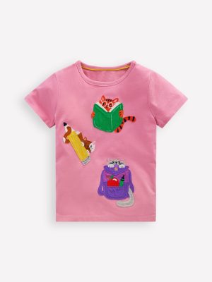 Short Sleeve Appliqu?? T-shirt-Formica Pink Stationary Pets