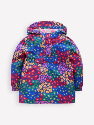 Waterproof Pack-away Jacket-Bright Blue Multi Leopard