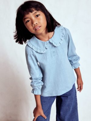 Collared Slub Top-Vintage Blue