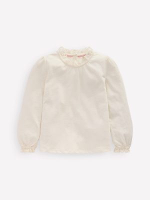 Broderie Trim Jersey Top-Soft Ivory