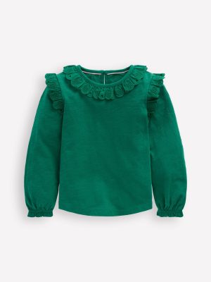Broderie Heart Trim Top-Jewel Green