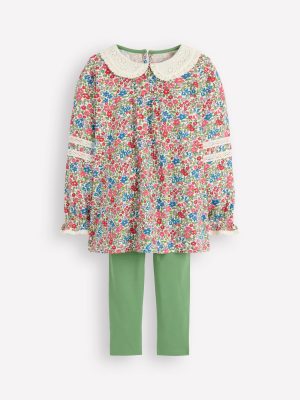 Broderie Collar Tunic Set-Vintage Pink Spaced Ditsy