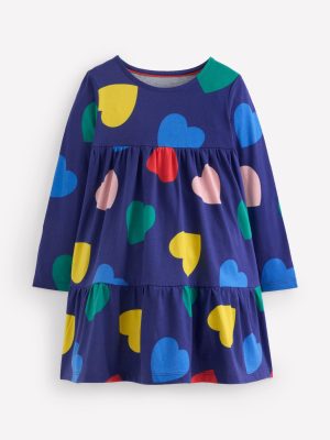 Ariel Long Sleeve Twirly Dress-Starboard Blue Hearts