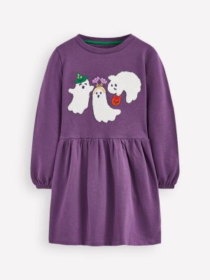 Applique Sweatshirt Dress-Halloween Ghosts