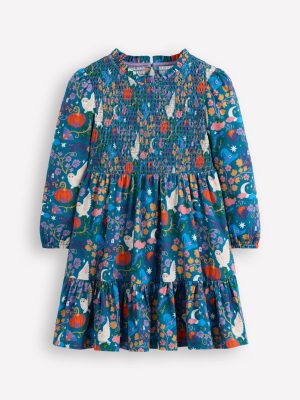 Aurora Long Sleeve Dress-Deep Sea Blue Spooky Toile