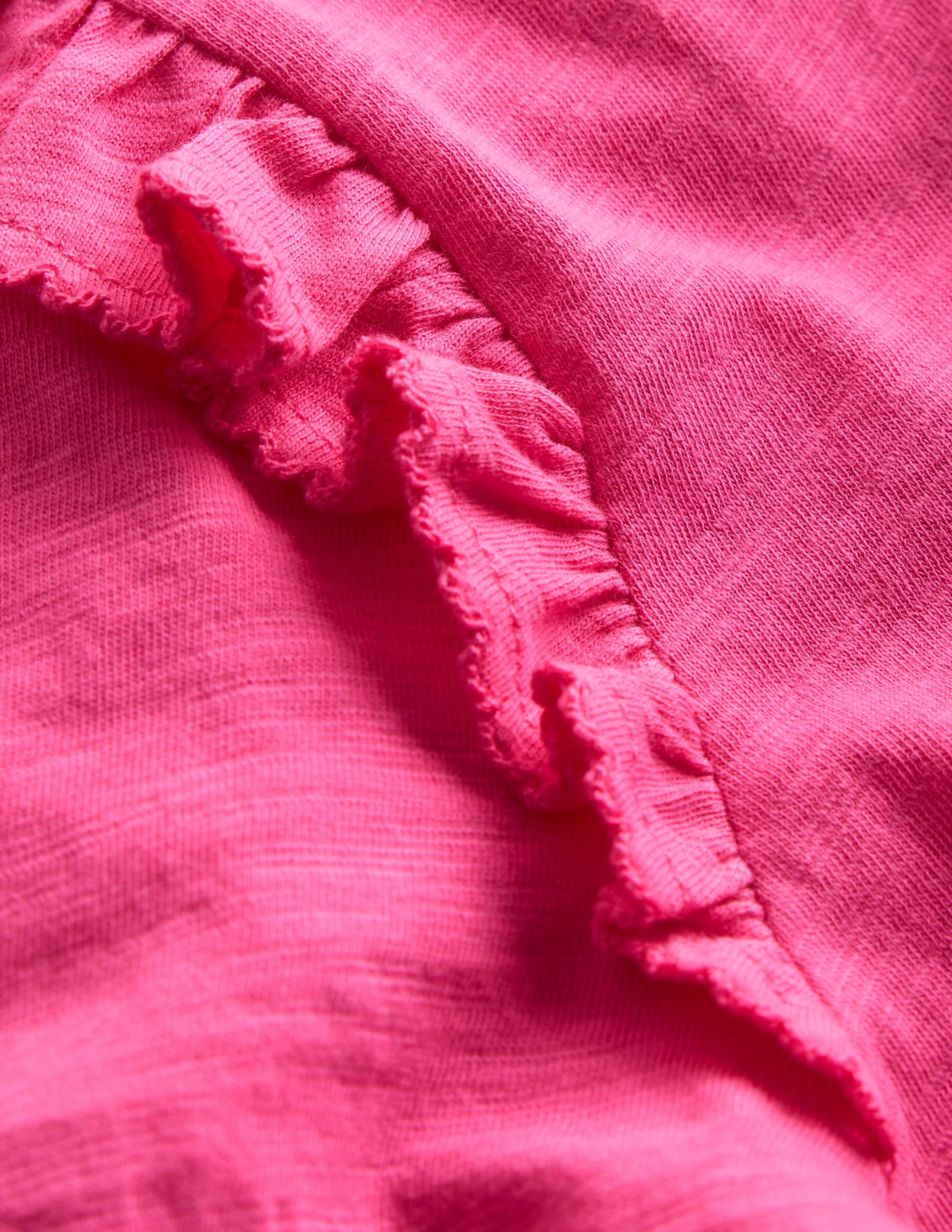 Frill Sleeve Slub Top-Sorbet Pink - Image 3