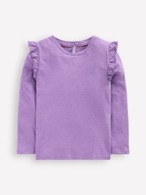 Frill Sleeve Slub Top-Aster Purple