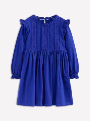 Lace Trim Jersey Dress-Bluejay