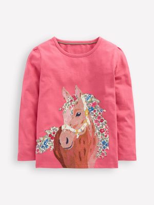 Long Sleeve Superstitch Tee-Rose Pink Horses