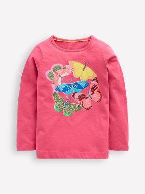 Long Sleeve Riso T-Shirt-Rose Pink Butterflies