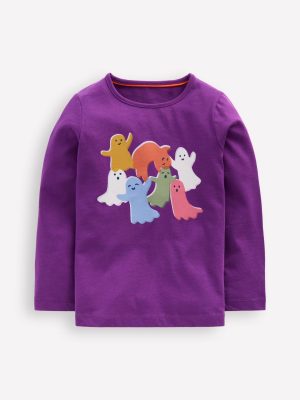 Long Sleeve Riso T-Shirt-Viola Purple Ghosts