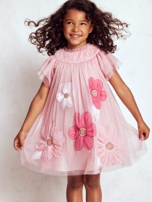 Appliqu?? Tulle Dress-Chalk Pink Flower