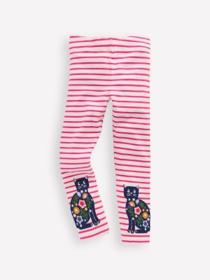 Appliqu?? Leggings-Soft Ivory/Raspberry Pink Cats