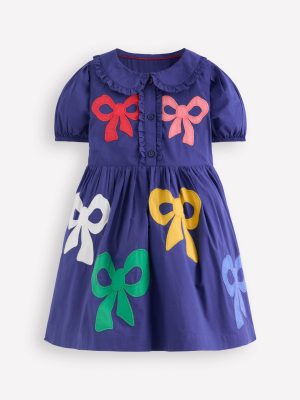 Appliqu?? Bow Shirt Dress-Starboard Blue Bows