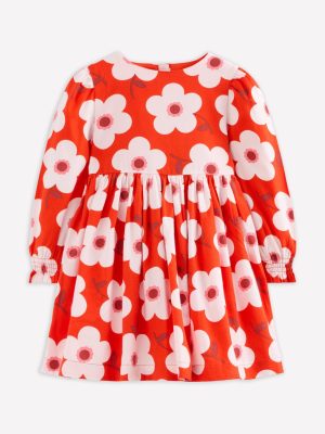 Madeline Long Sleeve Dress-Sunset Orange Giant Daisy