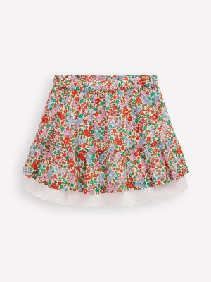 Printed Pull-on Woven Skirt-Rose Pink Flowerbed