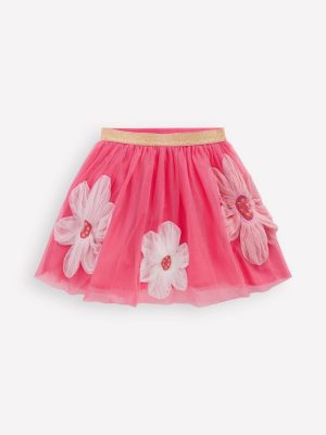Appliqu?? Tulle Skirt-Pink Flowers