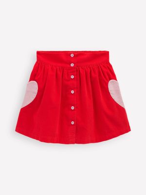 Button-through Mini Skirt-Rockabilly Red Hearts