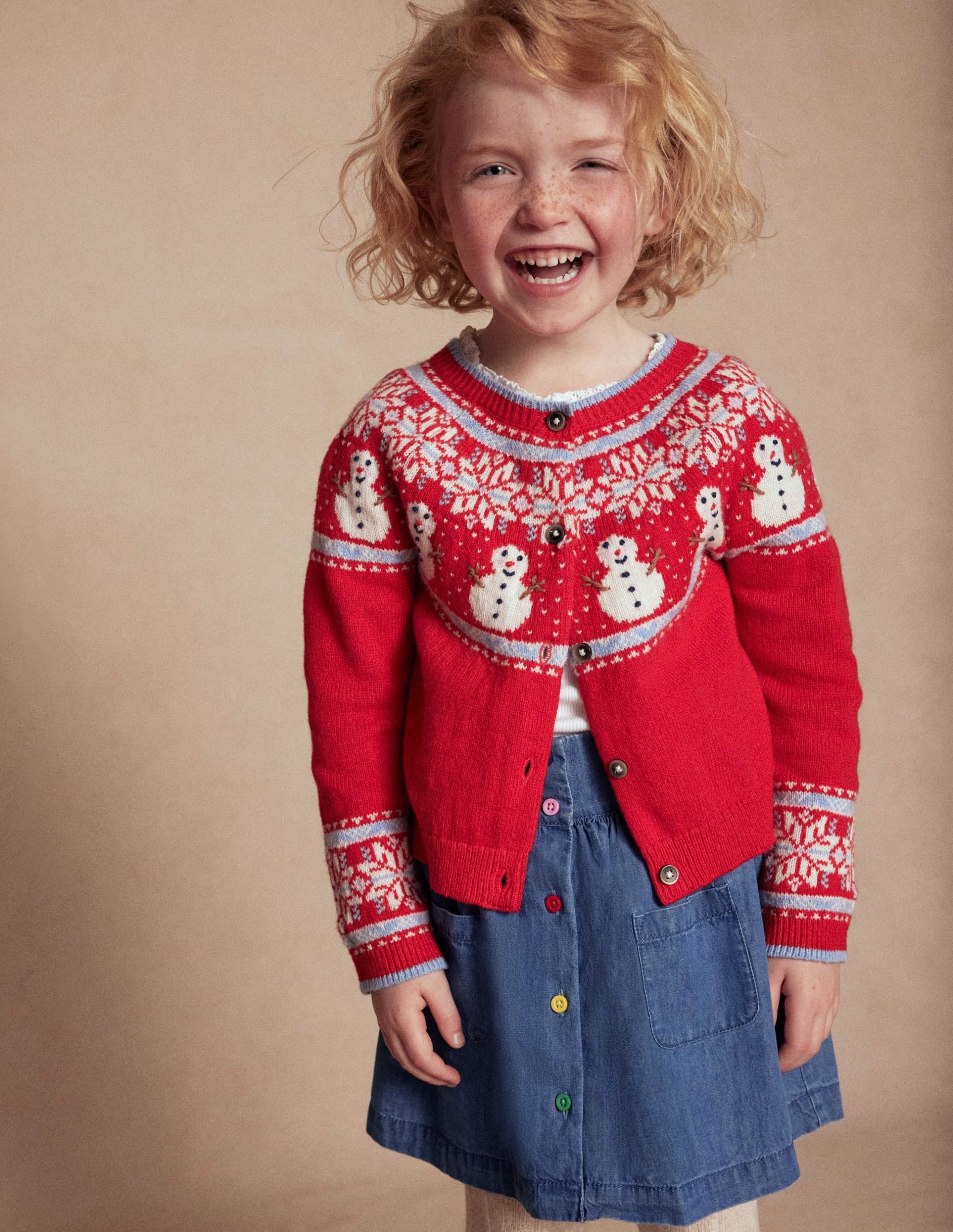Edie Fair Isle Cardigan-Poppy Red Snowman - Image 4