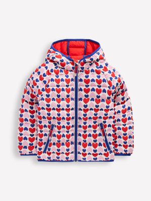 Pack-away Padded Jacket-Poppy Red Geo Heart