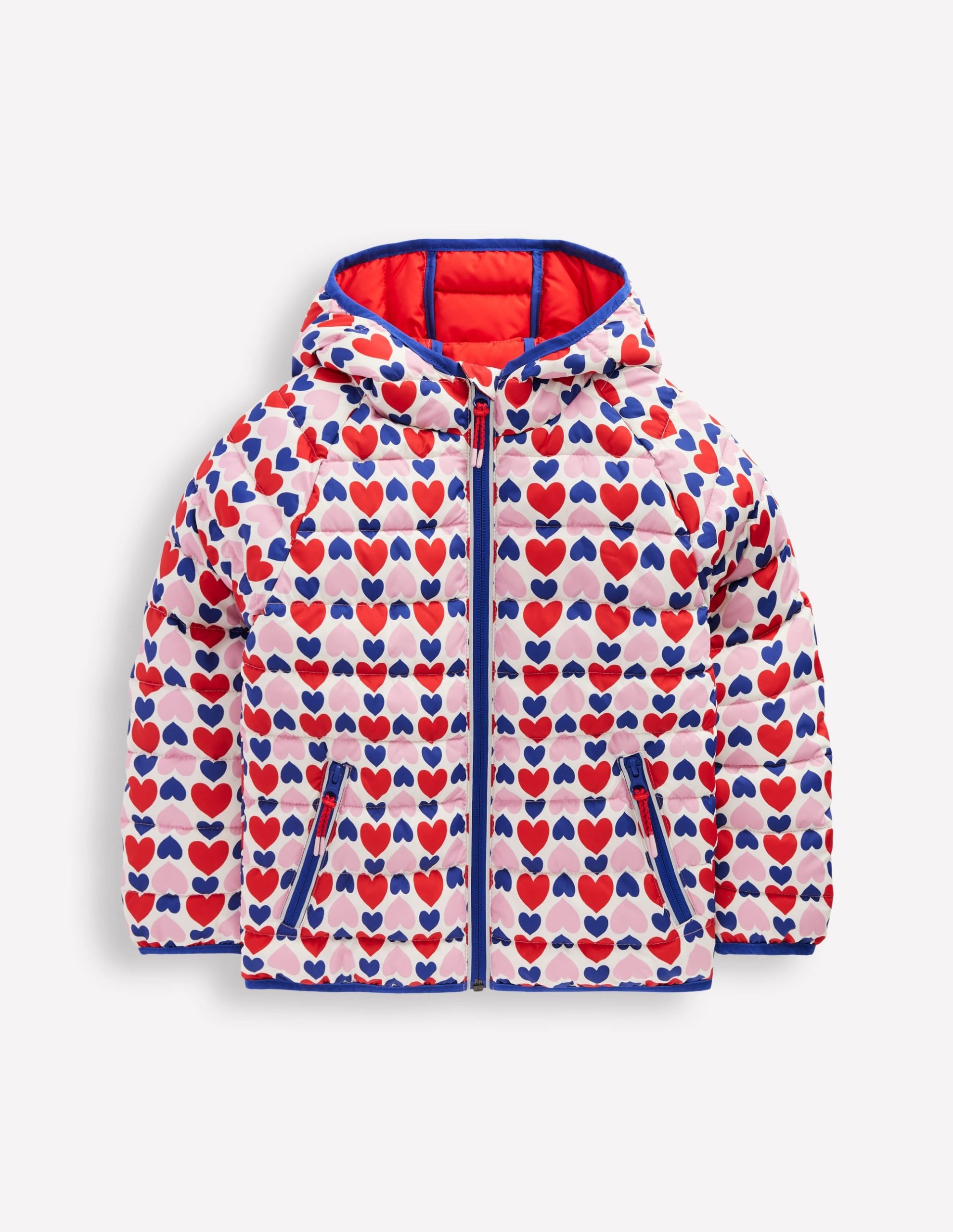 Pack-away Padded Jacket-Poppy Red Geo Heart