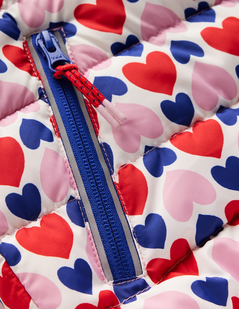 Pack-away Padded Jacket-Poppy Red Geo Heart - Image 3