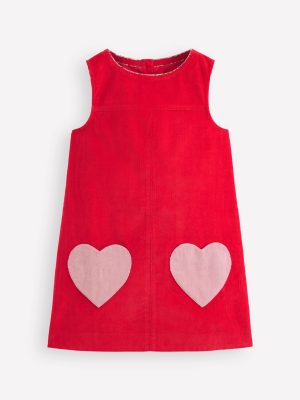 Saffy Cord Pinafore Dress-Poppy Red