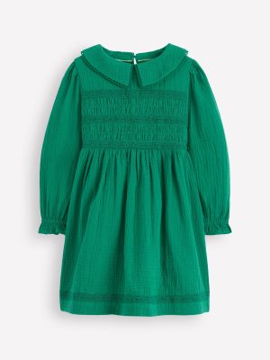 Double Cloth Collared Dress-Shady Green