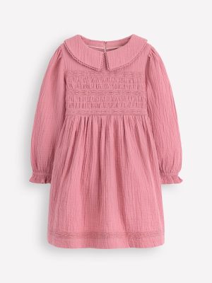 Double Cloth Collared Dress-Pink Heather
