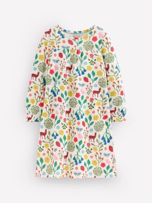 Printed Long Sleeve Nightie-Soft Ivory Woodland Walk