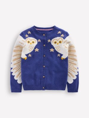 Fun Logo Cardigan-Sapphire Blue Owls
