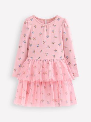 Tulle Mix Dress-Vintage Pink Ditsy Floral