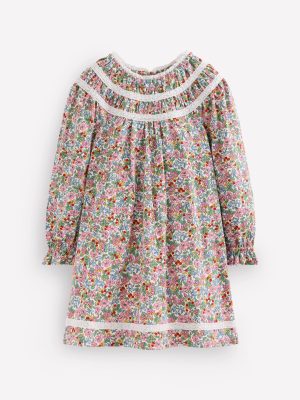 Pretty Lace Trim Jersey Dress-Soft Ivory Berry Floral