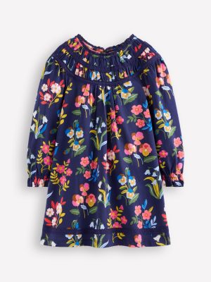 Pretty Lace Trim Jersey Dress-College Navy Pansy Bed