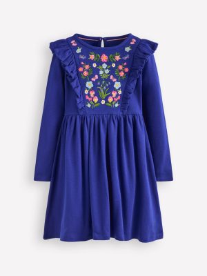 Embroidered Bodice Dress-Sapphire Blue