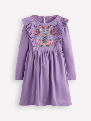 Embroidered Bodice Dress-Grape Lilac