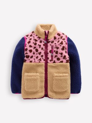 2-in-1 Borg Jacket-Pink Leopard