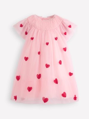 Tiered Tulle Dress-Chalk Pink Hearts
